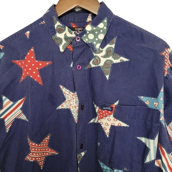 Vintage Guess By Georges Marciano Star Patch Shirt Mens Size M Preppy 80s - Picture 4 of 9